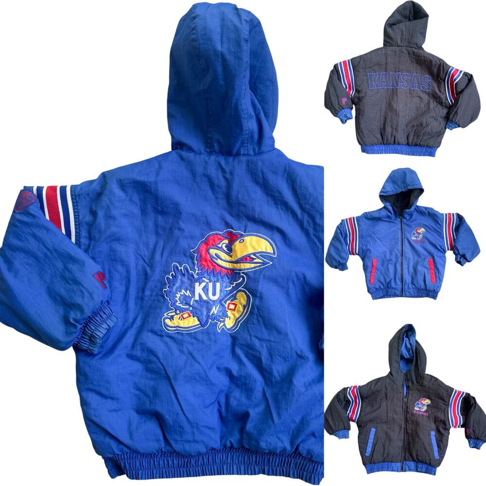 Vtg 1990s Pro Player University of Kansas Jayhawks Coat Reversible Youth 10-12